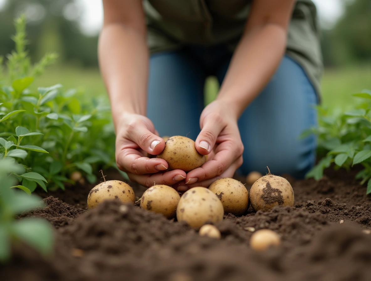Potatoes (1) Woman picking potatoes in her garden