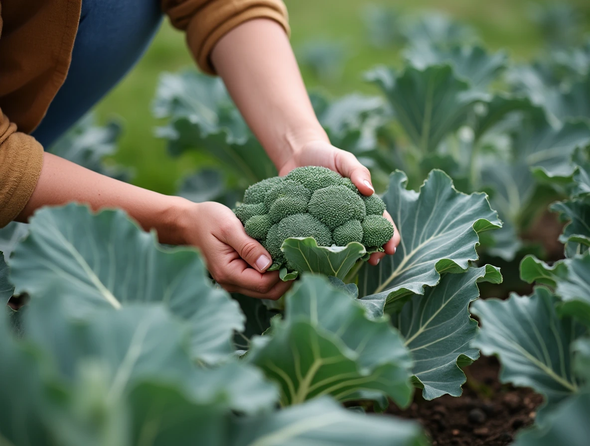 broccoli_ (4) Woman picking broccoli from garden